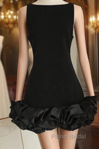 Sexy Sheath Black Satin Holiday Dresses Travel Vacation Dresses Short Birthday Dresses