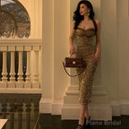 Sexy Sheath Halter Sequin Midi Evening Dress Prom Dresses Birthday Outfits