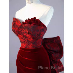 Sexy Sheath Long Senior Burgundy Velvet Formal Prom Dresses Formal Dresses