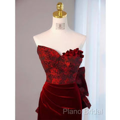 Sexy Sheath Long Senior Burgundy Velvet Formal Prom Dresses Formal Dresses