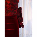Sexy Sheath Long Senior Burgundy Velvet Formal Prom Dresses Formal Dresses