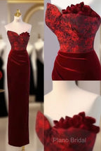 Sexy Sheath Long Senior Burgundy Velvet Formal Prom Dresses Formal Dresses