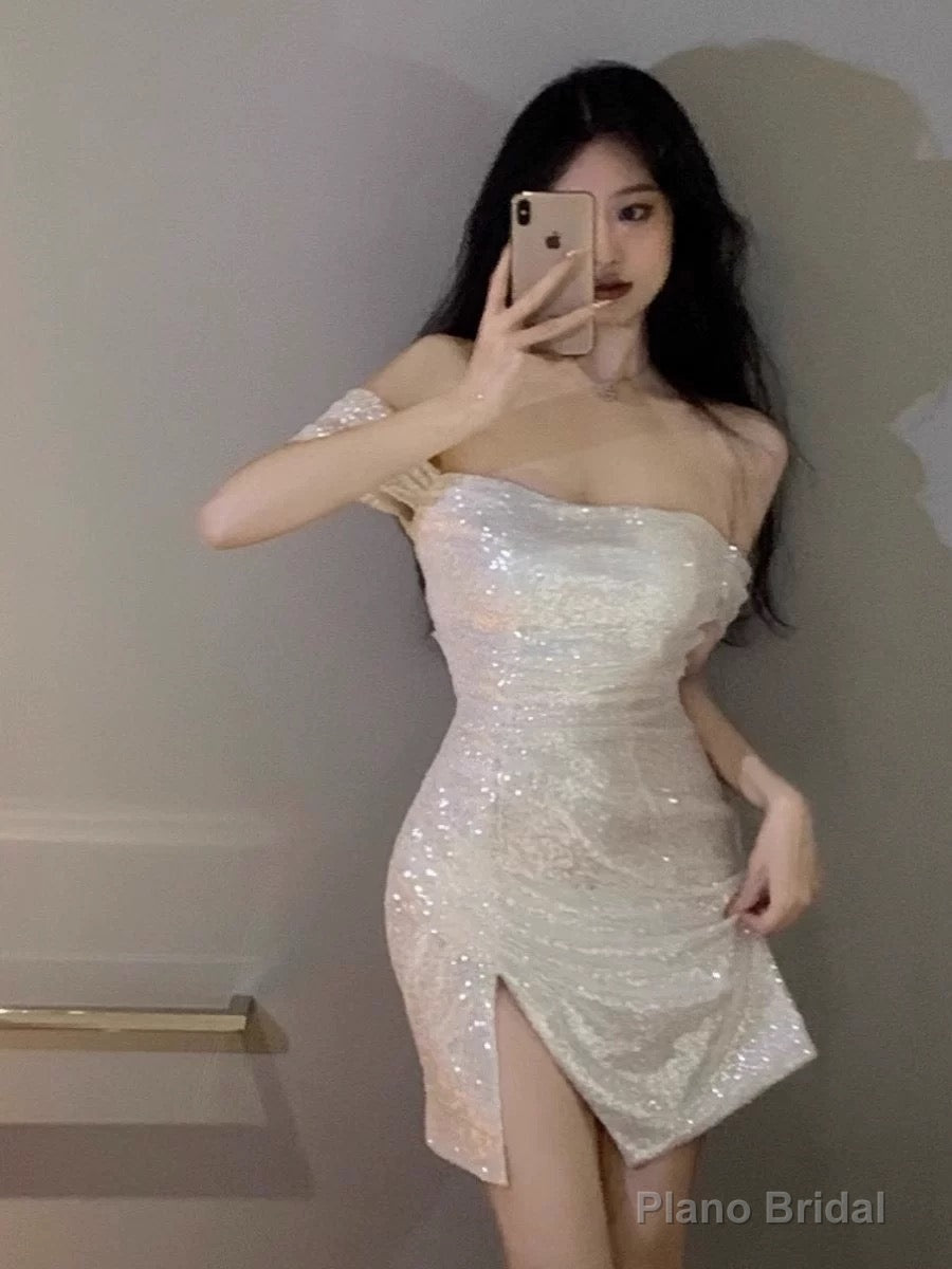 Sexy Sheath Off The Shoulder Sequin Short Homecoming Dress Birthday Outfits Main image