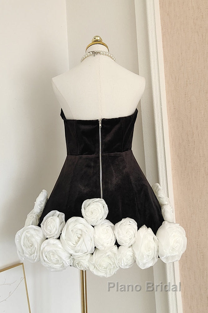 Sexy Sheath Strapless Velvet Black Holiday Dresses Travel Vacation Dresses Short Birthday Dresses