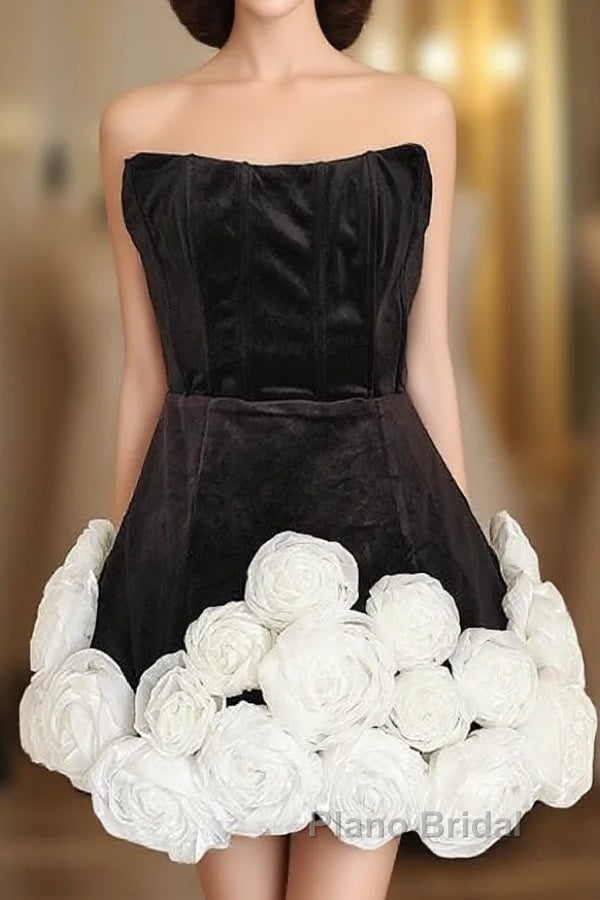 Sexy Sheath Strapless Velvet Black Holiday Dresses Travel Vacation Dresses Short Birthday Dresses Main image