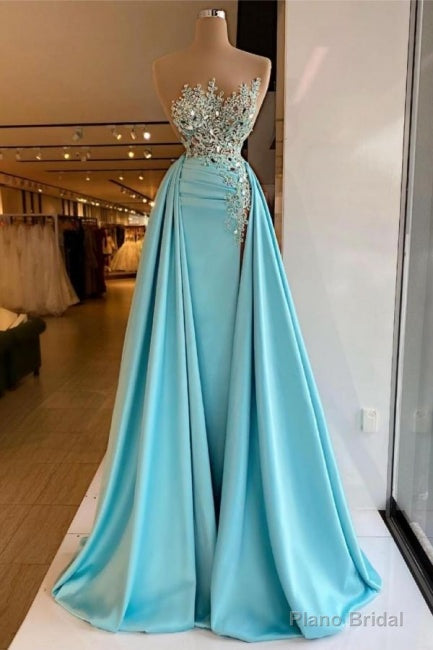 Sexy Sleeveless Sparkly Sequins Mermaid Prom Dress with Detachable Train Main image