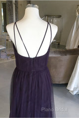 Sexy Spaghetti Straps Long Tulle Cross Back Bridesmaid Dresses