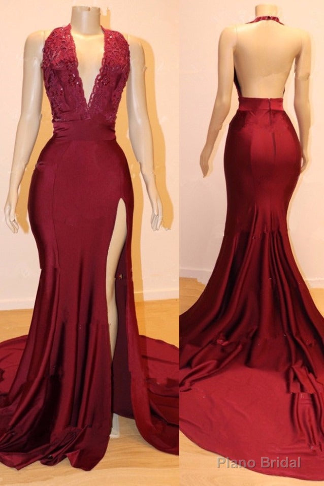 Sexy V-neck Chiffon Mermaid Prom Dress Sequins Long Backless With Split Main image