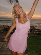 Sheath Chiffon V Neck Short Homecoming & Cocktail Dress with Ruffles