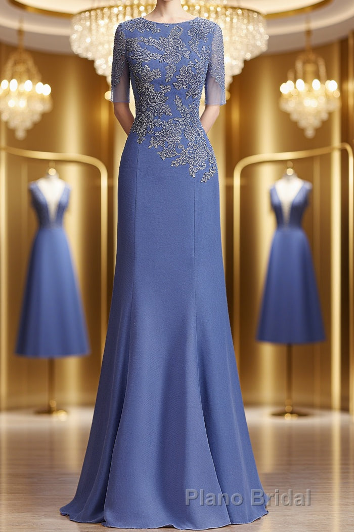 Sheath/Column Bateau Floor-Length Chiffon Mother of the Bride Dresses With Appliques Lace Main image