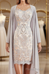 Sheath/Column Bateau Short/Mini Chiffon Mother of the Bride Dresses With Appliques Lace