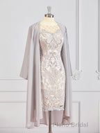 Sheath/Column Bateau Short/Mini Chiffon Mother of the Bride Dresses With Appliques Lace