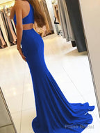 Sheath/Column Halter Sweep Train Jersey Prom Dresses With Leg Slit