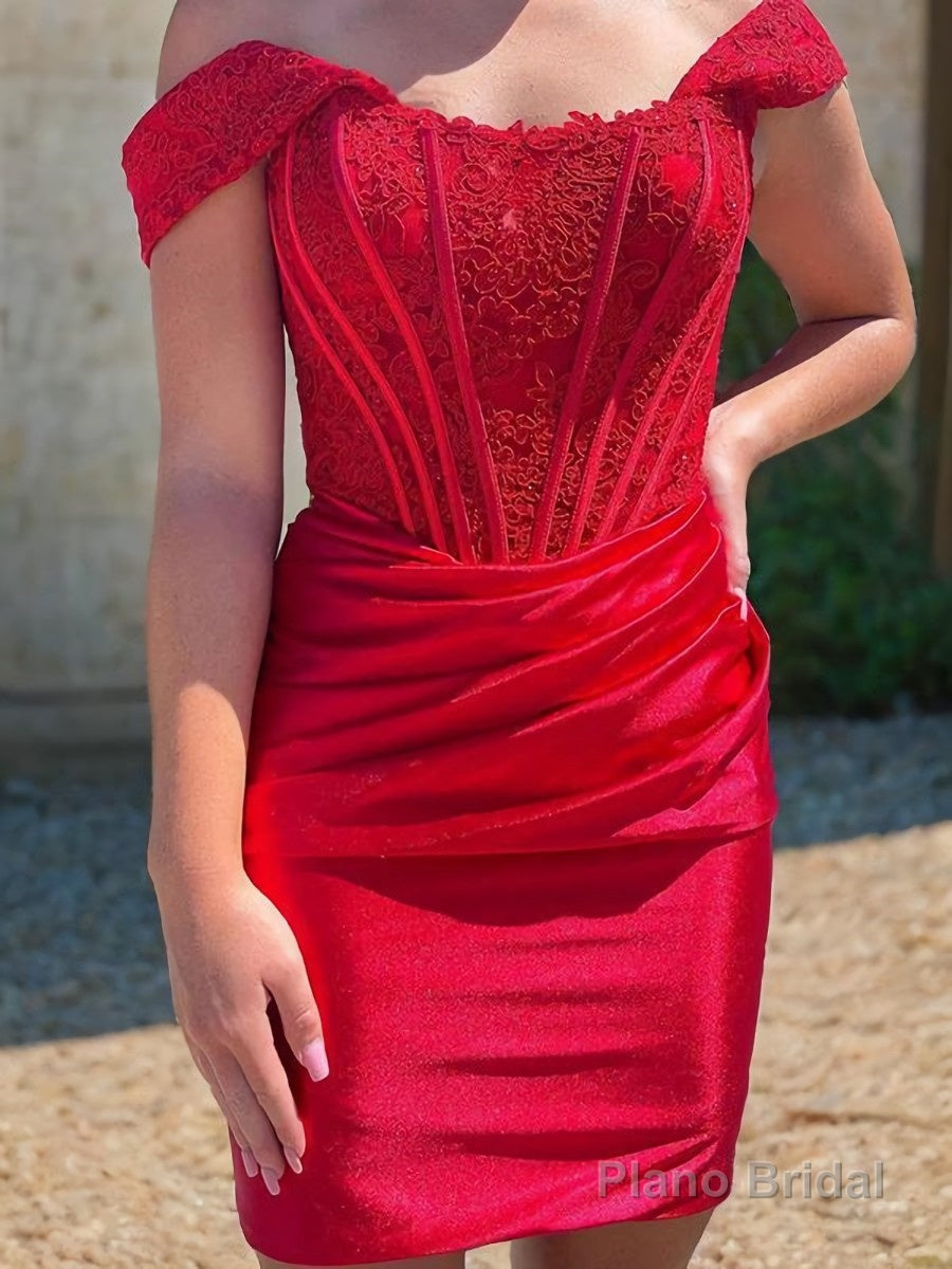 Sheath/Column Off-the-Shoulder Corset Short/Mini Elastic Woven Satin Homecoming Dresses Main image