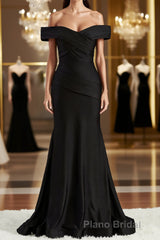 Sheath/Column Off-the-Shoulder Sweep Train Jersey Bridesmaid Dresses