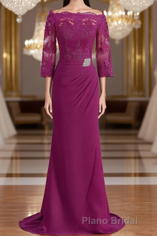 Sheath/Column Off-the-Shoulder Sweep Train Mother of the Bride Dresses With Appliques Lace Main image