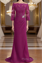 Sheath/Column Off-the-Shoulder Sweep Train Mother of the Bride Dresses With Appliques Lace