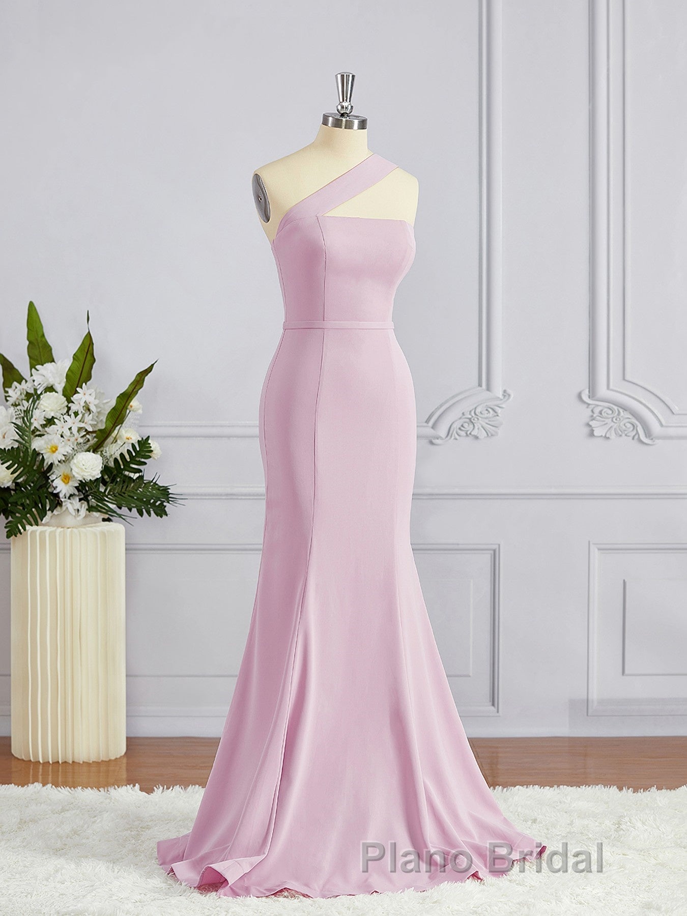 Sheath/Column One-Shoulder Floor-Length Stretch Crepe Bridesmaid Dresses Secondary image
