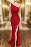 Sheath/Column One-Shoulder Sleeveless Jersey Long/Floor-Length Formal Prom Dresses With Pleated Split