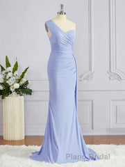 Sheath/Column One-Shoulder Sweep Train Jersey Bridesmaid Dresses