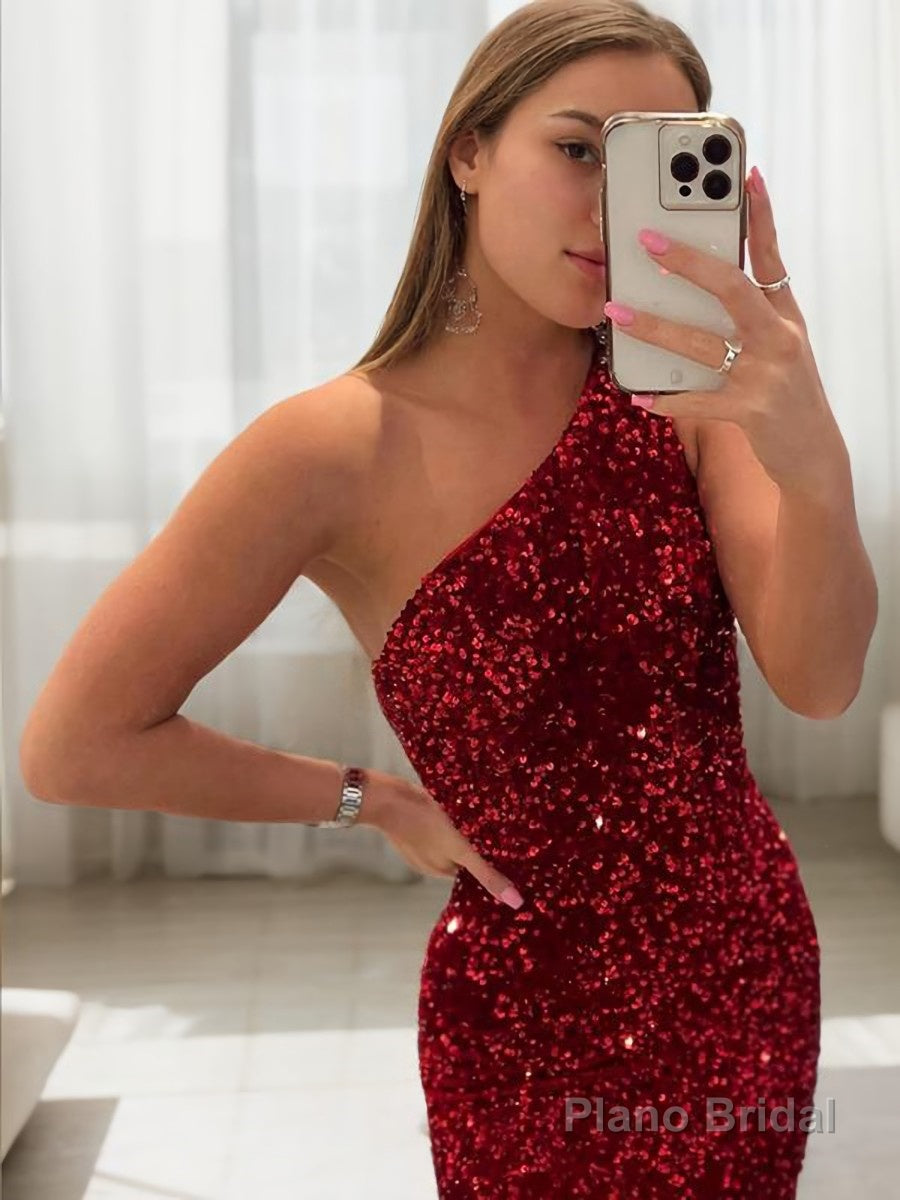 Sheath/Column One-Shoulder Sweep Train Prom Dresses