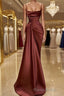 Sheath/Column Spaghetti Straps Floor-Length Elastic Woven Satin Formal Prom Dresses With Ruffles
