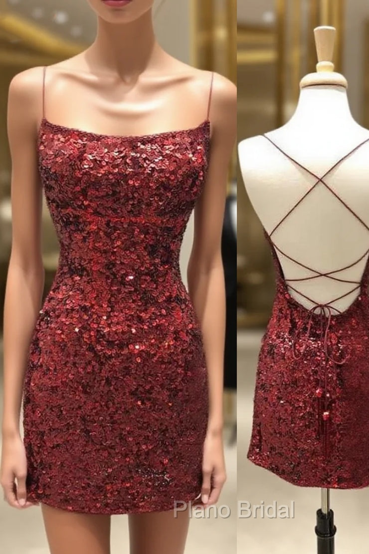 Sheath/Column Square Neckline Sleeveless Short/Mini Velvet Sequins Homecoming Dresses