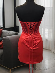 Sheath/Column Strapless Short/Mini Silk like Satin Homecoming Dresses