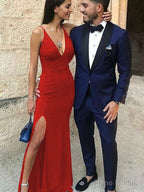 Sheath/Column Straps Floor-Length Stretch Crepe Prom Dresses With Leg Slit