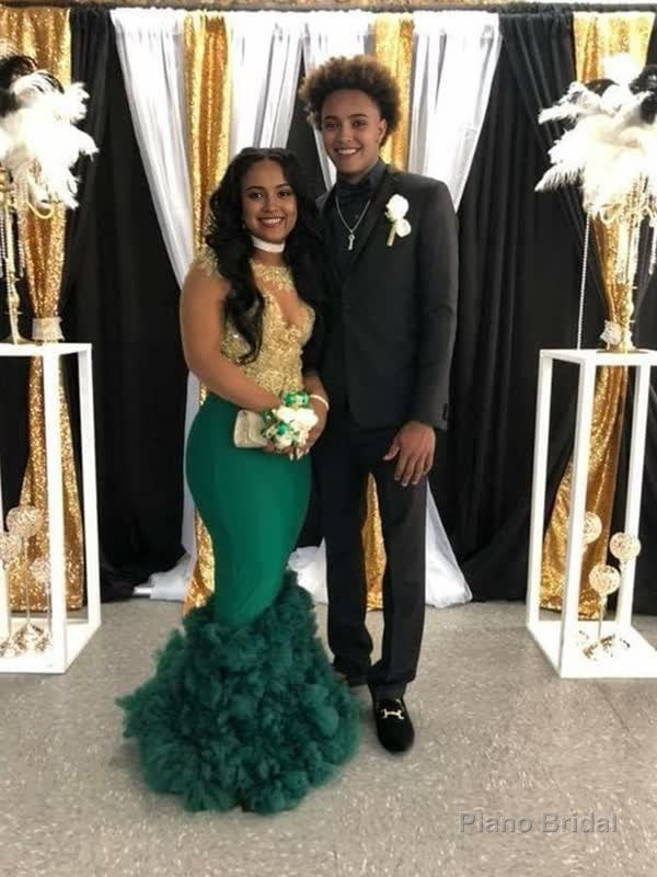 Green Prom Dress Sheath/Column Stretch Crepe Applique Scoop Sleeveless Floor-Length Dresses