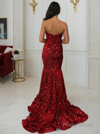 Sheath/Column Sweetheart Court Train Velvet Sequins Prom Dresses With Ruffles