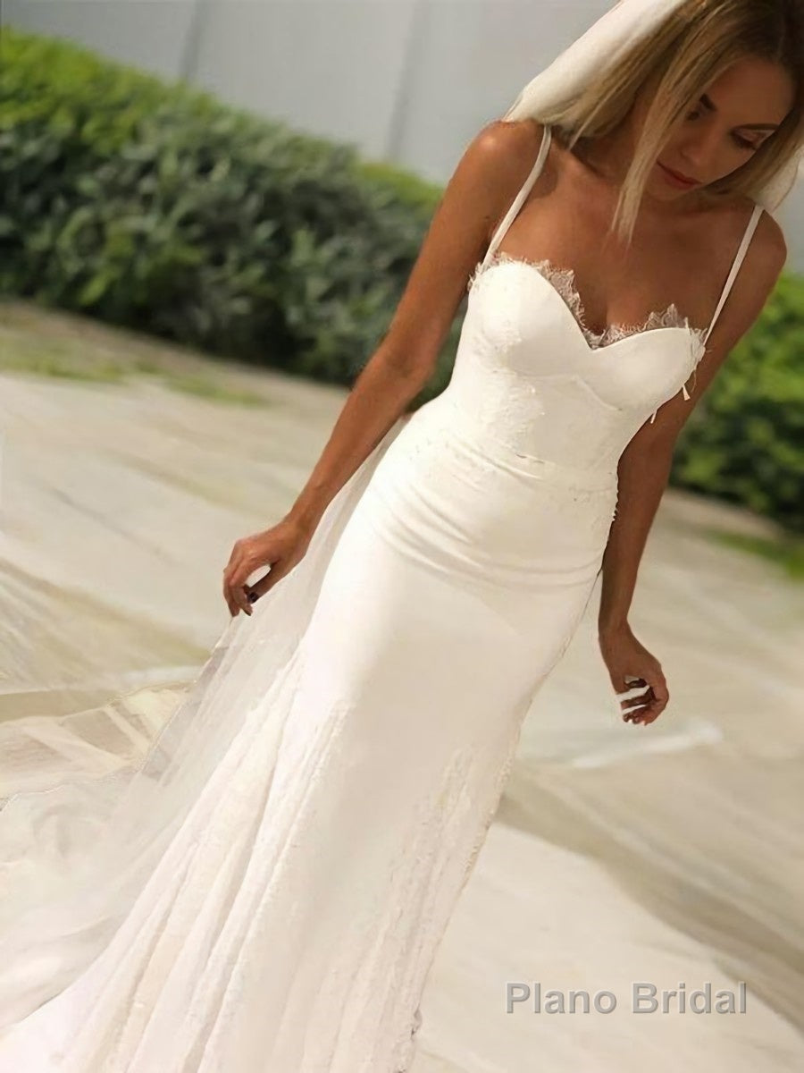 Sheath/Column Sweetheart Sweep Train Lace Wedding Dresses Main image