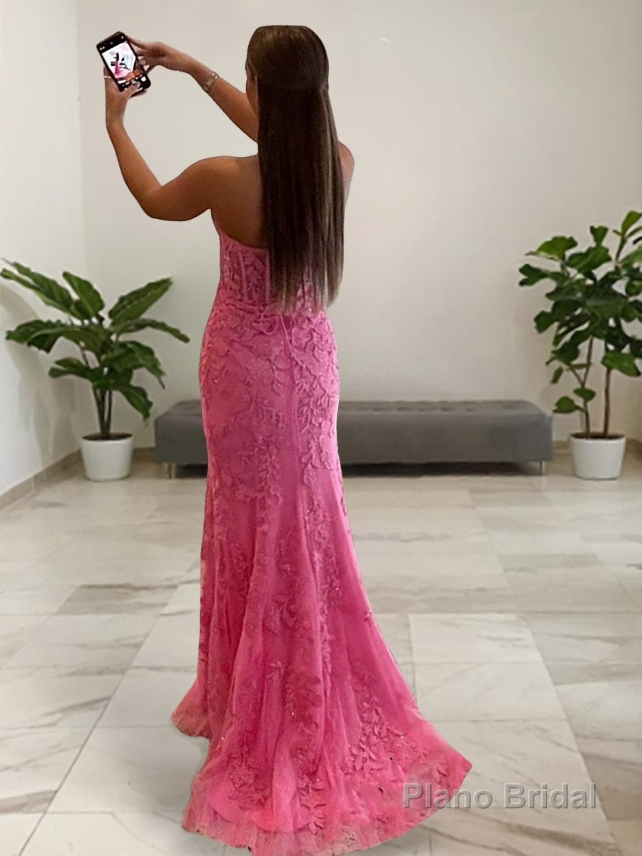 Sheath/Column Sweetheart Sweep Train Tulle Prom Dresses With Leg Slit Secondary image