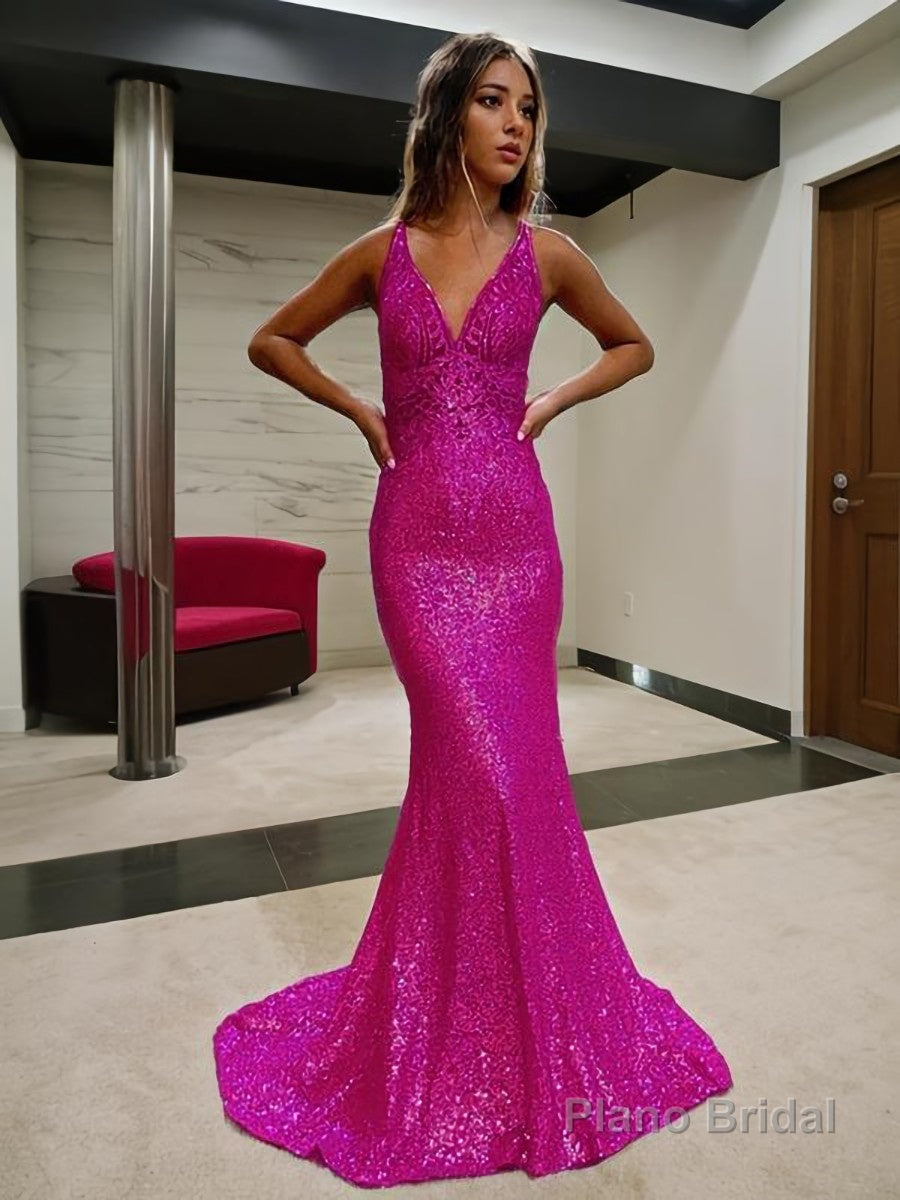 Sheath/Column V-neck Court Train Sequins Prom Dresses Secondary image