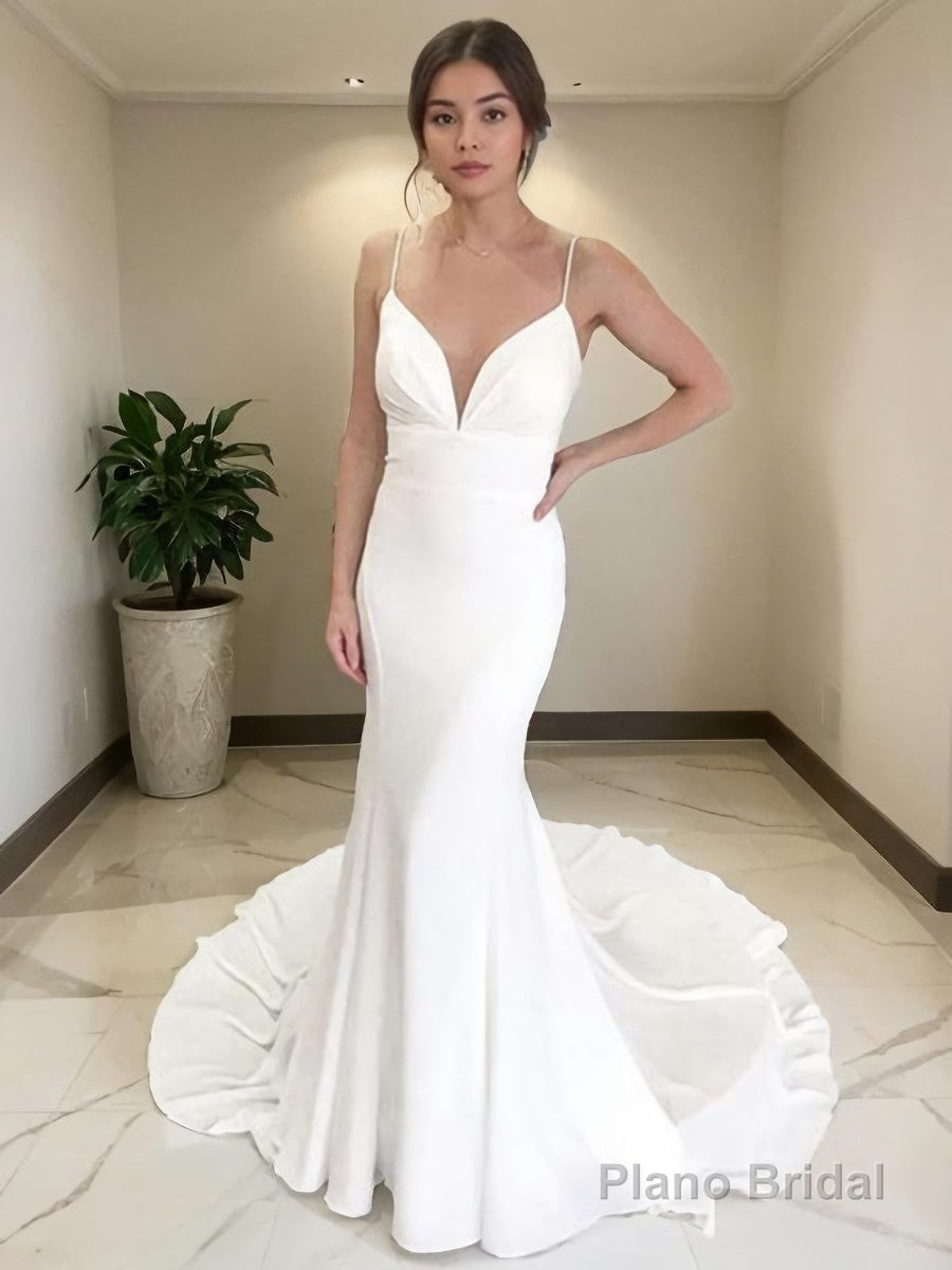 Sheath/Column V-neck Court Train Stretch Crepe Wedding Dresses Main image
