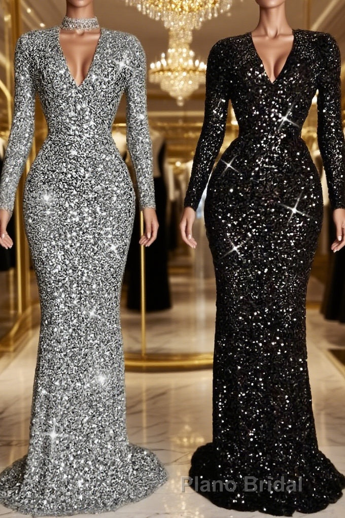 Sheath/Column V-neck Sweep Train Evening Dresses Main image