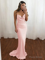 Sheath/Column V-neck Sweep Train NS Elastic Woven Satin Prom Dresses