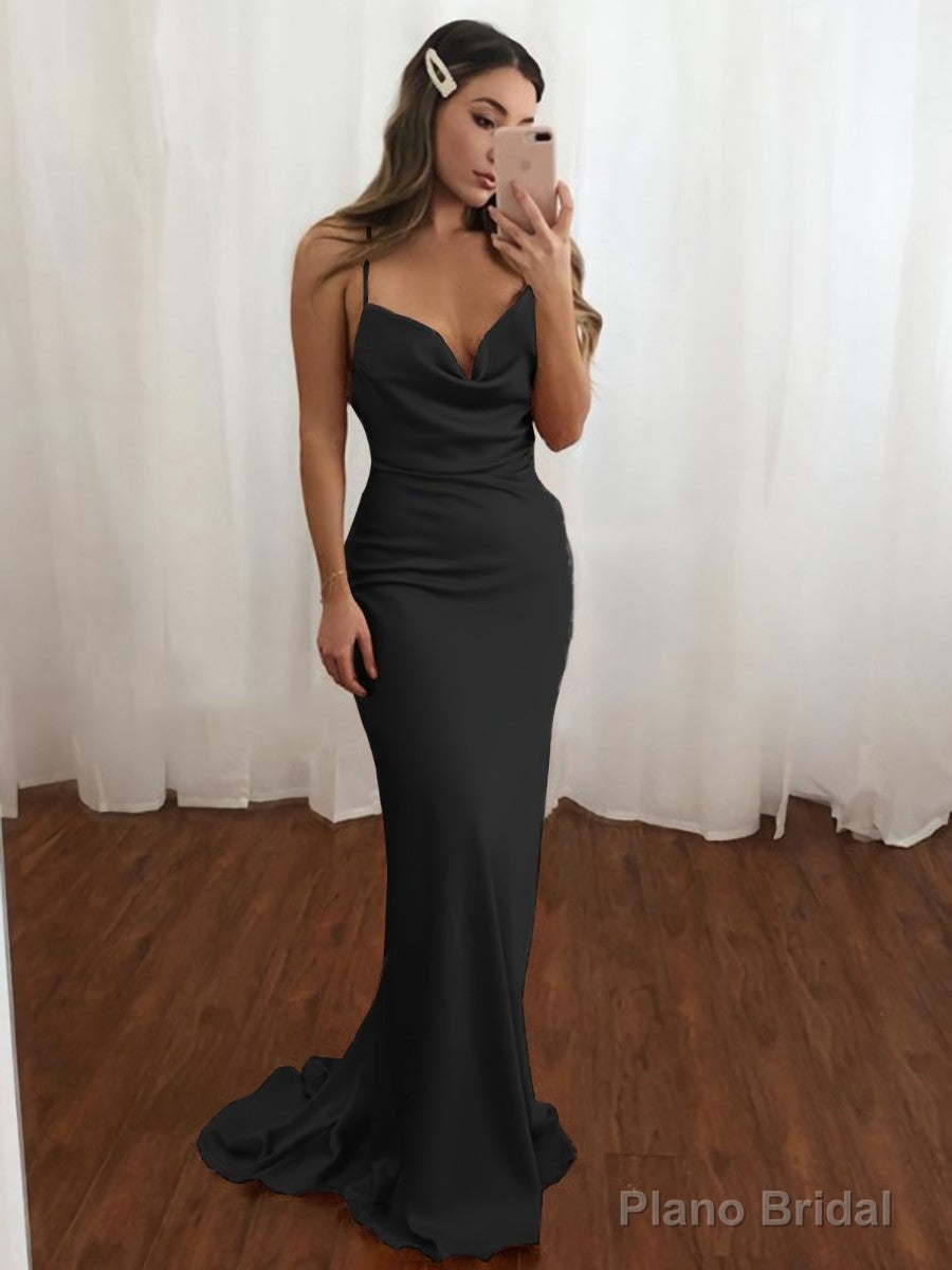 Sheath/Column V-neck Sweep Train NS Elastic Woven Satin Prom Dresses