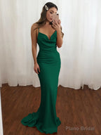 Sheath/Column V-neck Sweep Train NS Elastic Woven Satin Prom Dresses
