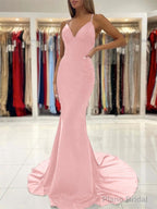 Sheath/Column V-neck Sweep Train Stretch Crepe Prom Dresses