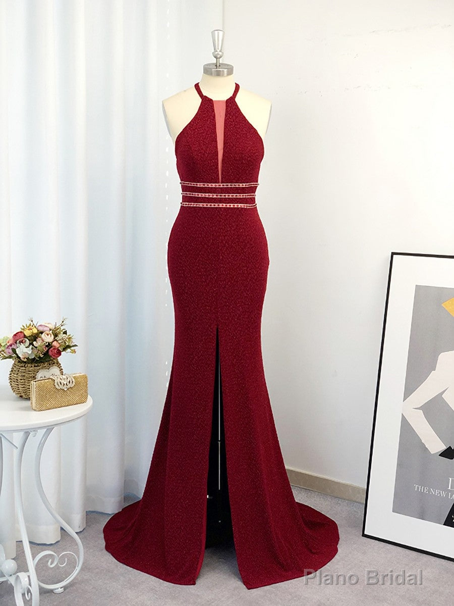 Sheath Halter Beading Sweep Train Dress Main image