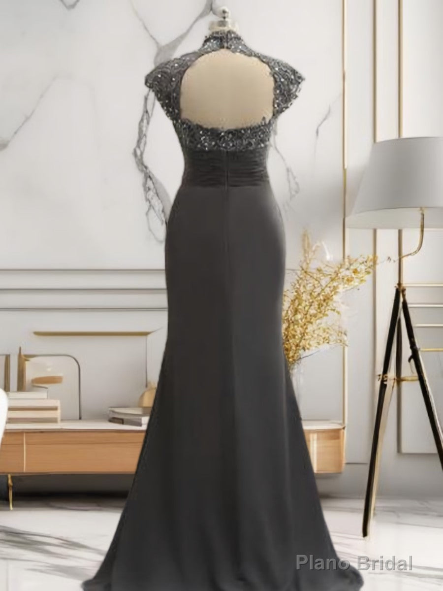 Sheath High Neck Short Sleeves Ruffles Sweep Train Chiffon Mother of the Bride Dress Secondary image