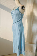 Sheath Light Sky Blue Cowl Neck Mini Bridesmaid Dresses