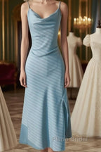 Sheath Light Sky Blue Cowl Neck Mini Bridesmaid Dresses