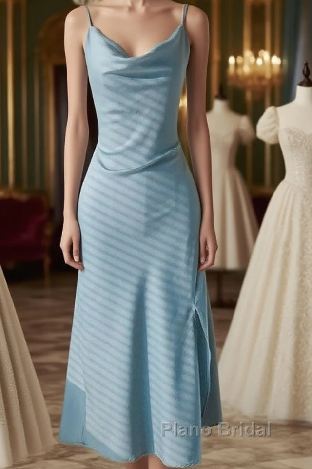 Sheath Light Sky Blue Cowl Neck Mini Bridesmaid Dresses