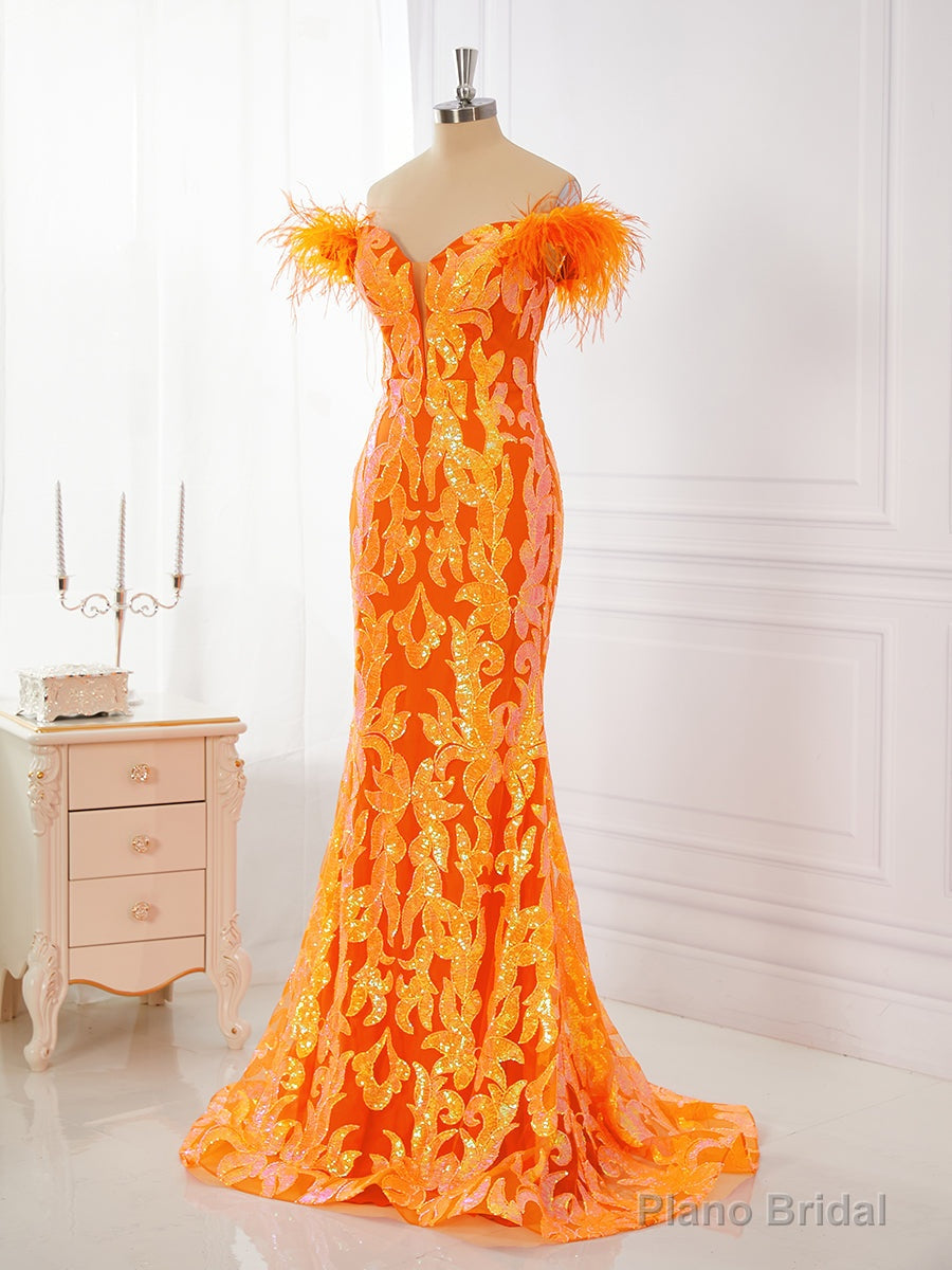 Sheath Off-the-Shoulder Feather Sweep Train Dress Main image