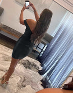 Sheath Off the Shoulder Satin Homecoming Dress