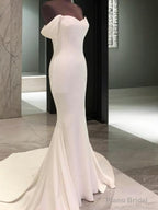 Sheath Off-the-Shoulder Short Sleeves Court Train Jersey Wedding Dress