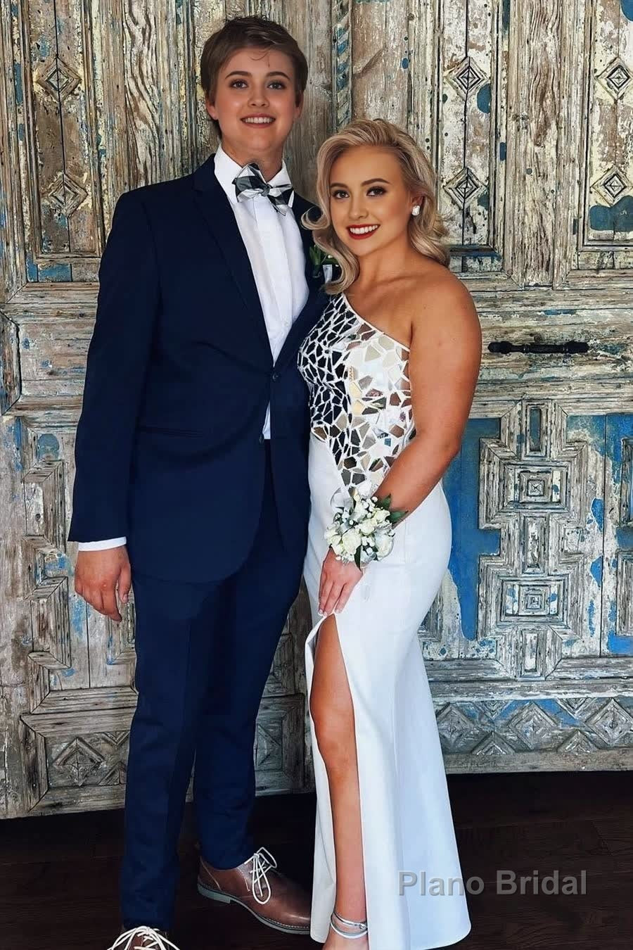 Sheath One Shoulder Cut Mirror Sequins Prom Dress