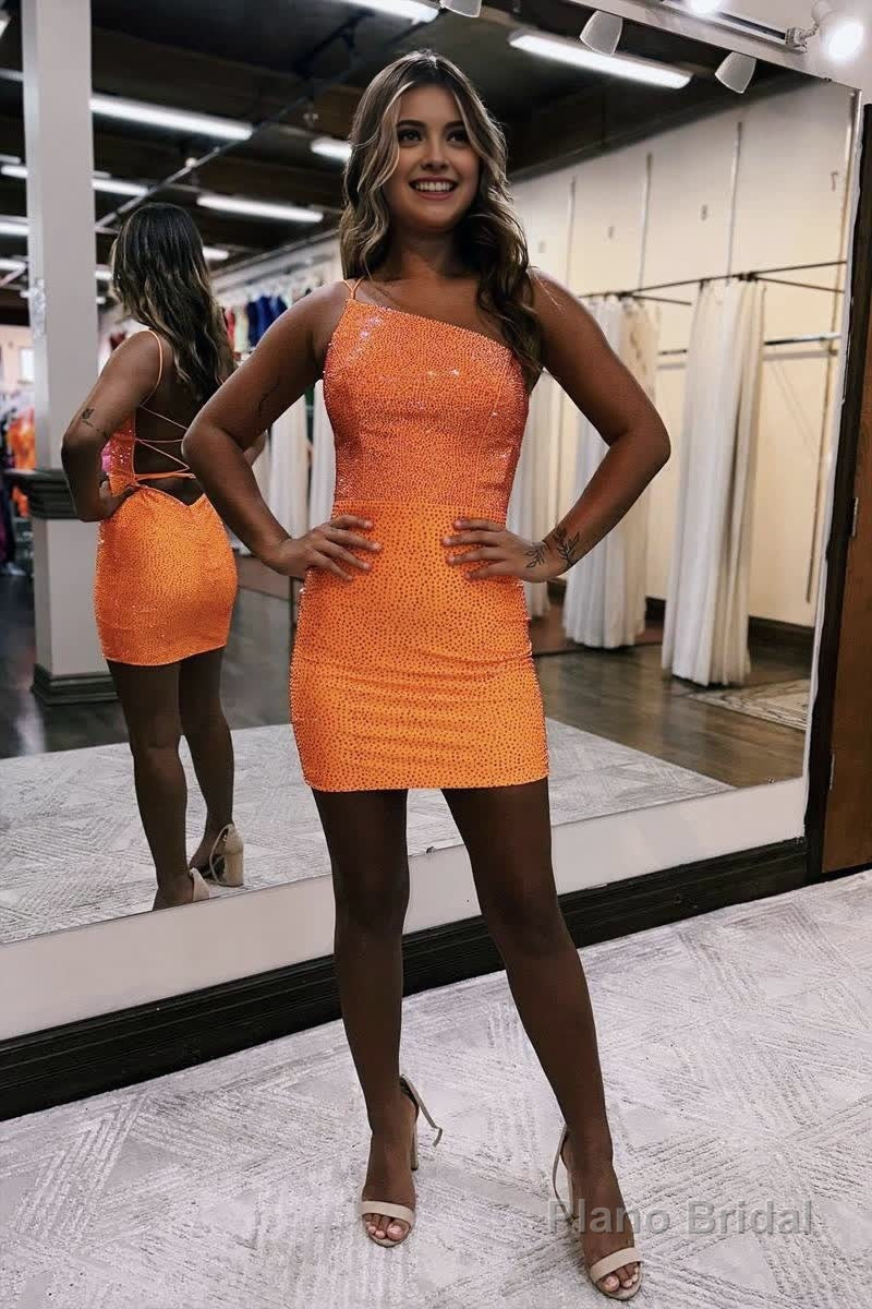 Sheath One Shoulder Lace Up Tight Beaded Homecoming Dress Secondary image